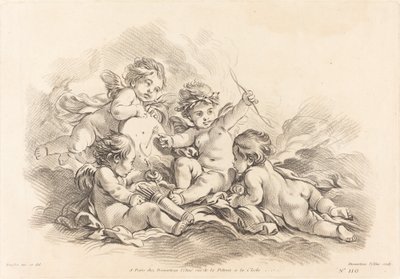 Fire keruber ved måltræning af Gilles Demarteau, the Elder after François Boucher