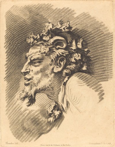 Hoved af en faun af Gilles Demarteau, the Elder after François Boucher