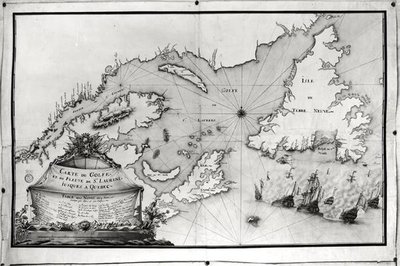 Kort over St. Lawrence-bugten og floden, 1699 af Gilles Gabriel de Saccardi