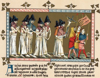 Flagellanter eller korsbrødre i Doornik i 1349 (litografi) af Gilles Le Muisit