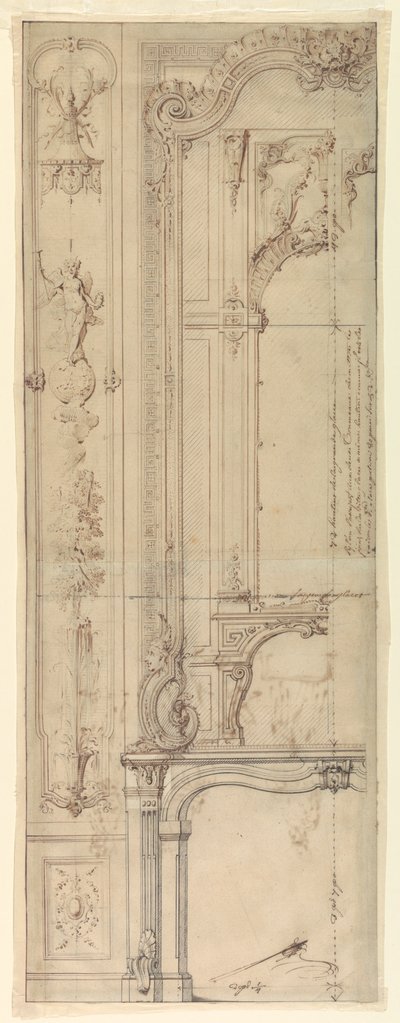Design til skorstenskapper til Hotel de Pomponne, Place des Victoires, Paris af Gilles Marie Oppenord