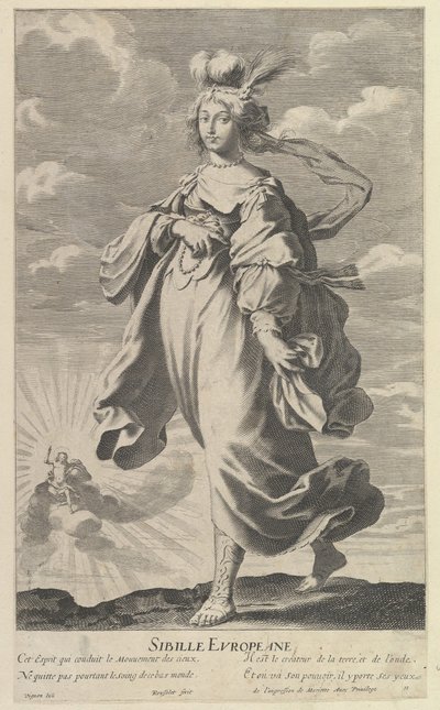 Europæisk Sibylle, ca. 1635. Skaber: Gilles Rousselet, Abraham Bosse. af Gilles Rousselet and Abraham Bosse