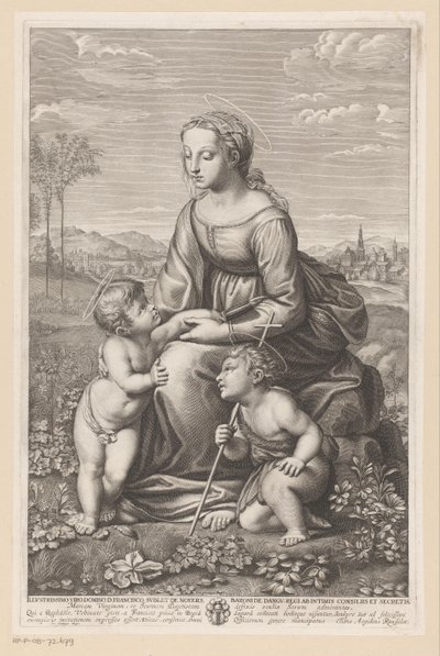 Maria med barn og Johannes Døberen i et englandskab af Gilles Rousselet