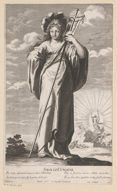 Sibylle af Cumae, med Kristi opstandelse i baggrunden Sibyl Cumaine (titel på objekt) Sibylls (serietitel) Les Sibylles (serietitel) af Gilles Rousselet