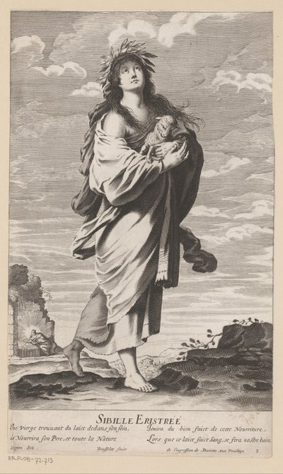 Sibylle af Erythrae, med Maria og Barn i baggrunden Sibille Eritrée (titel på objekt) Sibylls (serietitel) Les Sibylles (serietitel) af Gilles Rousselet