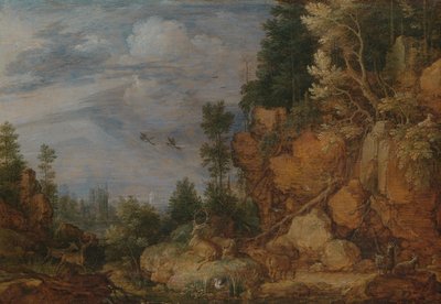 Klippelandskab med hjorte og geder af Gillis Claesz de Hondecoeter