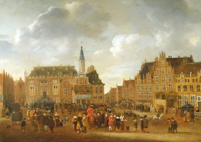 Bekendtgørelsen af fredstraktaten i Munster i 1648 fra balkonen på rådhuset i Haarlem af Gillis Rombouts