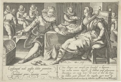 Spild i ægteskabet Elegant par ved bordet i et værelse af Gillis van Breen