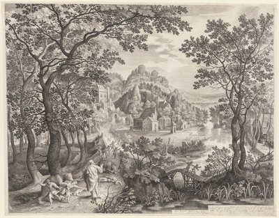 Elisha forbander Betel-børnene, som bliver fortæret af bjørnene, 1602. af Gillis van Coninxloo