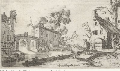Gård og tårn ved en flod (Het Heor) Landskaber med de fem sanser (serietitel) af Gillis van Scheyndel (I)