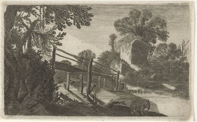 Træbro ved en ruin Seks landskaber (serietitel) af Gillis van Scheyndel (I)