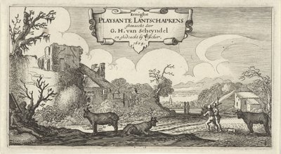 Titelprint af tolv landskaber med figurer Eenighe Playsante Lantschapkens (titel på objekt) Tolv landskaber med figurer (serietitel) af Gillis van Scheyndel (I)