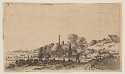 Figurer på en sti foran gårde i klitterne, fra Twelve Landscapes af Gillis van Scheyndel