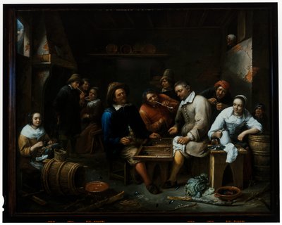 Backgammonspillere i et indre af en værtshus af Gillis van Tilborgh