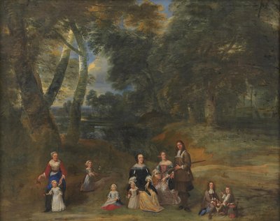 Familiegruppe i et landskab af Gillis van Tilborgh