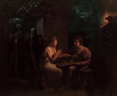Ferdinand og Miranda spiller et spil skak, 1822. af Gillot Saint Evre