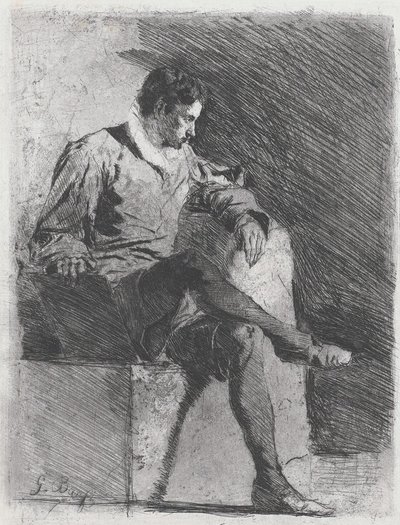 Siddende mand i sekstende århundredes kostume, ca. 1878. af Gioacchino Banfi