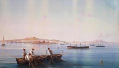 Udsigt over Napoli fra havet (kropsfarve på papir) af Gioacchino La Pira