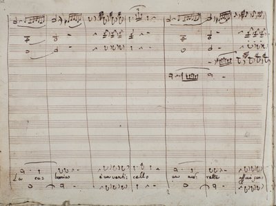 Partitur til La calunnia e un venticello aria, i Barberen i Sevilla (blæk på papir) af Gioachino Rossini