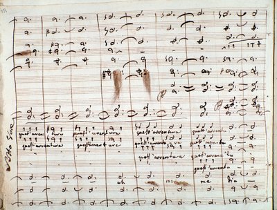 Partitur til Questavventura-arien, i Barberen fra Sevilla (blæk på papir) af Gioachino Rossini