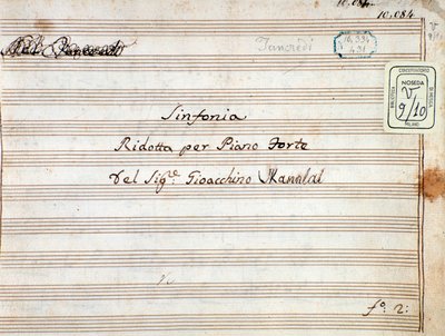 Nodehæfter til den reducerede symfoni for Tancredis klaver, opera af Gioacchino Rossini af Gioachino Rossini