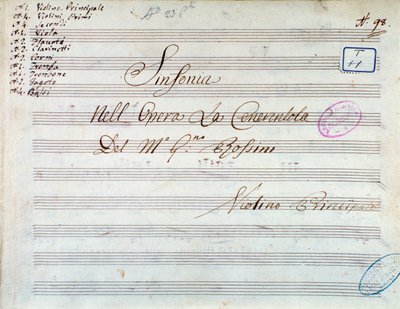 Titelside med partitur af violin til symfoni i Askepot, eller Goodness Triumphant af Gioachino Rossini af Gioachino Rossini