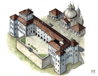 Barokkunst: luftfoto af paladset Chigi a Ariccia, Lazio, i det 17. århundrede. Italien af Giorgio Albertini