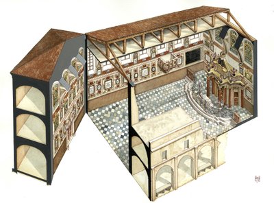 Barokkunst: Rekonstruktion af den arkitektoniske struktur i synagogen i Casale Monferrato (Casal) nær Alessandria (Alexandria), Italien. af Giorgio Albertini