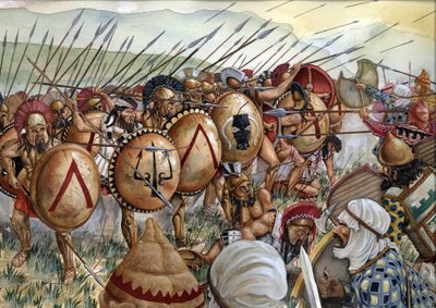 Slaget ved Thermopyls: Spartanernes hær under ledelse af Leonidas I kæmper mod grækerne mod perserne i 480 f.Kr. af Giorgio Albertini
