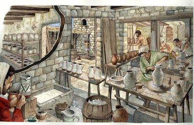 Middelalderen: Repræsentation af et værksted for keramikere og pottemagere i det 14. århundrede. af Giorgio Albertini