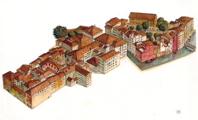 Genopbygning af den jødiske ghetto i Venedig med synagoger i bydelen Cannaregio. I Italien. af Giorgio Albertini
