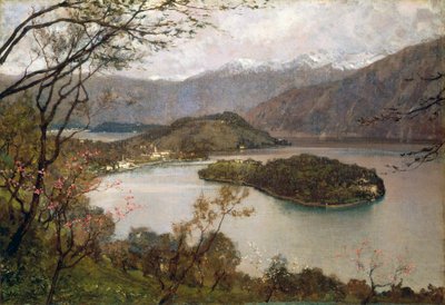 Udsigt over Comacina Island, Comosøen, af Giorgio Belloni (1861-1944), olie på lærred, 69,5x100 cm af Giorgio Belloni
