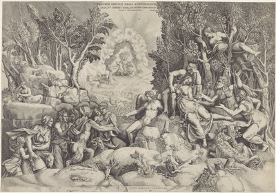 Cephalus en de Bosgoden beweenen de dood van Procris Procrinus af kongen af ​​Athen / Datter og hustru af Cephalos, af samme mand ubevidst (titel på objekt) af Giorgio Ghisi