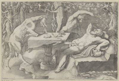Silenus, een sater en een geit Slappende Silenus af Giorgio Ghisi