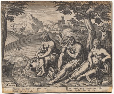 Lignelsen om såmanden og frøet: frøet, der falder ved vejen (efter Gerard Van Groeningen, aktiv Antwerpen 1563-1573) af Giorgio Ghisi