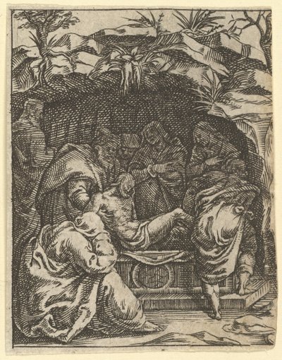 The Virgin of Sorrows: The Entombment, en af ni omgivende rum fra Vi..., i 1575. af Giorgio Ghisi
