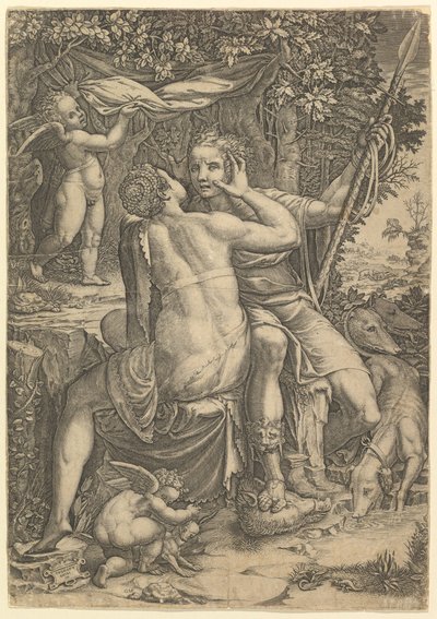 Venus og Adonis, ca. 1570. af Giorgio Ghisi