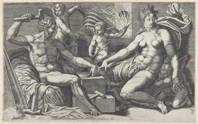 Venus en Vulcanus i de små af Vulcanus af Giorgio Ghisi