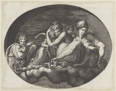 Venus, to gudinder og to putti Ovale loftmalerier i Galerie d