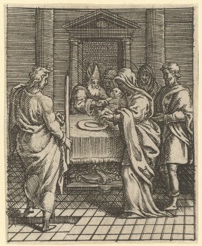 Virgin of Sorrows: The Presentation in the Temple, en af ni omgivende rum..., i 1575. af Giorgio Ghisi