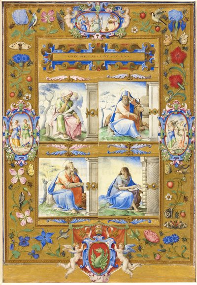 De fire evangelister inden for en grænse af blomster, fugle og insekter af Giorgio Giulio Clovio