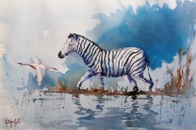 Afrikansk zebra i vandet af Giorgio Gosti