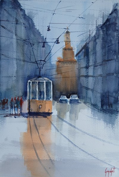 Refleksioner af sporvognen i Bologna af Giorgio Gosti