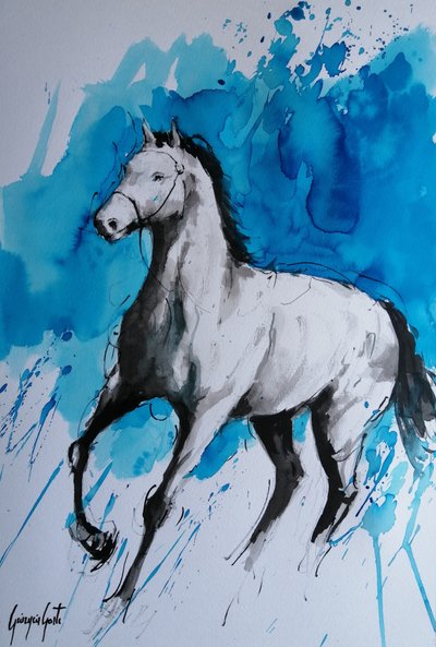 Galoperende hest – Blue Splash af Giorgio Gosti