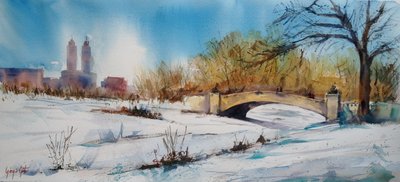 Broen i Snowy City Park af Giorgio Gosti