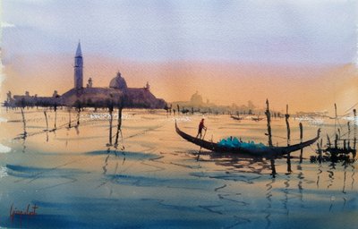 Solnedgang i en gondol i Venedig af Giorgio Gosti