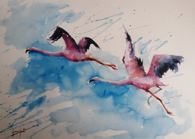 Livlig flamingoflyvning af Giorgio Gosti