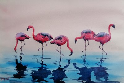 Vadefugle: Lyserøde flamingoer af Giorgio Gosti