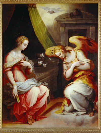 Bebudelsen. Midterpanelet i et triptykon. Malet til hovedalteret i Santa Maria Novella i Arezzo ... af Giorgio Vasari