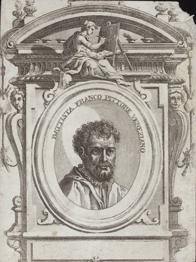 Battista Franco Veneziano, født som Giovanni Battista Franco, en italiensk kunstner. Gravering af Giorgio Vasari af Giorgio Vasari